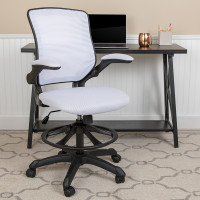 Flash Furniture BL-ZP-8805D-WH-GG Mid-Back White Mesh Ergonomic Drafting Chair with Adjustable Foot Ring and Flip-Up Arms